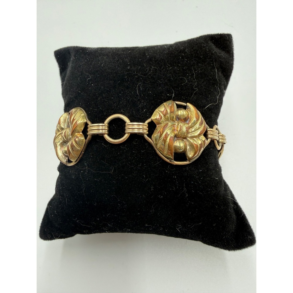 Providence Stock Co 12K GF Art Deco Medallion Link Bracelet 7.5 Inch Vintage